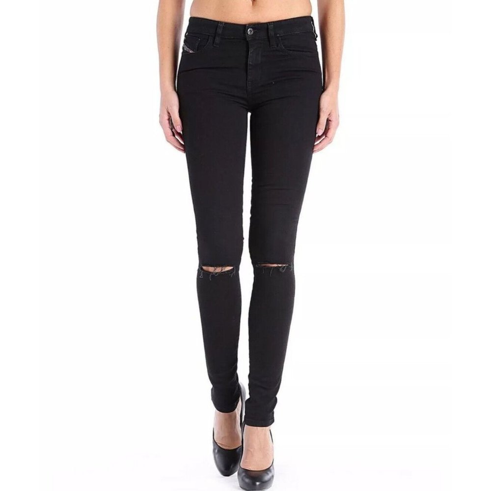 $188 Diesel Women’s Skinzee Super Skinny Black Mid Rise Jeans 08E13 Size W25-L32